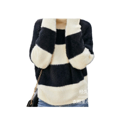 Pull Rayé Col Roulé Doux