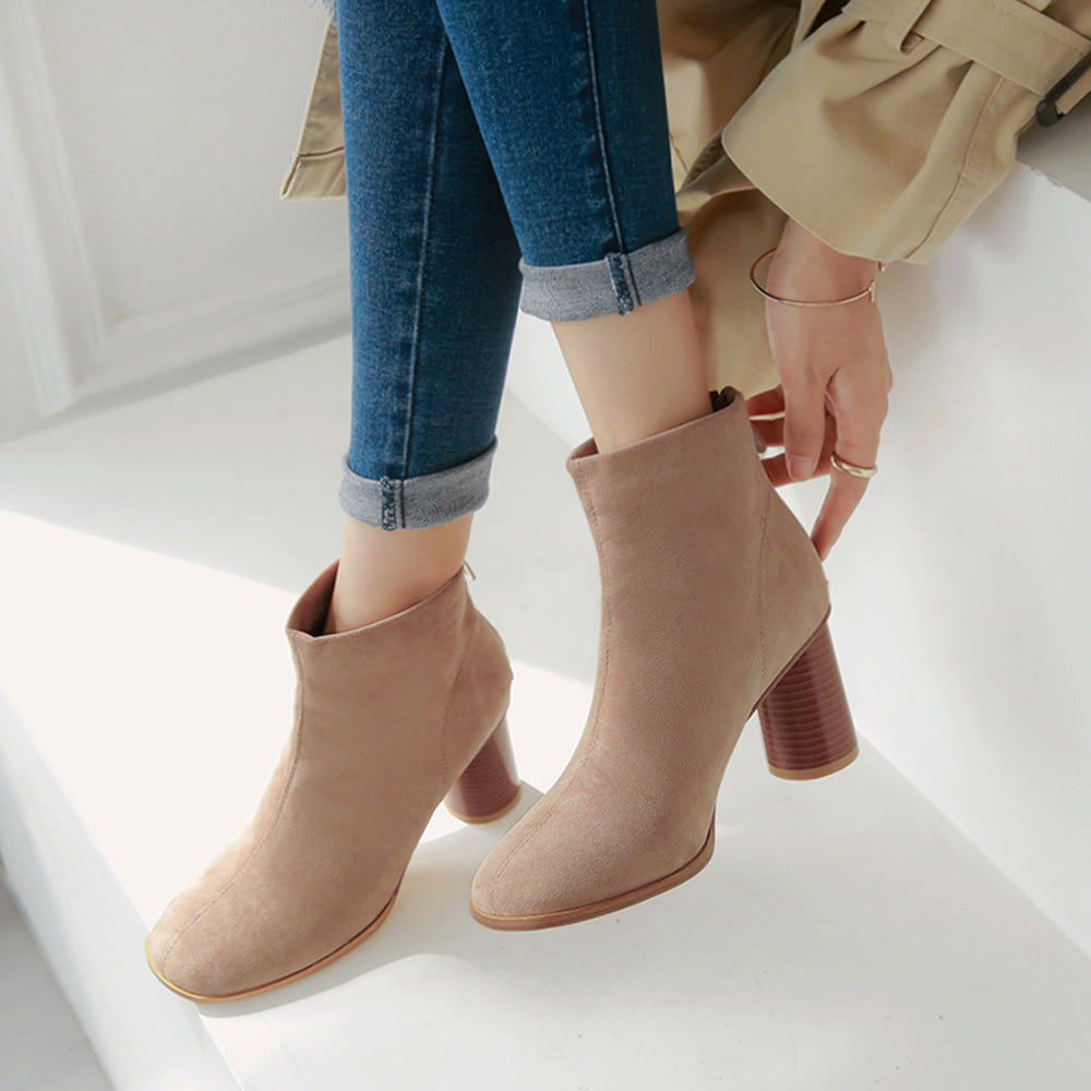 Bottines à Talon Effet Velours