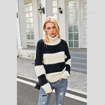 Pull Rayé Col Roulé Doux