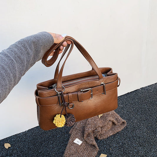 Women's Retro Belt Buckle Shoulder Bag High-grade Sentong Qin