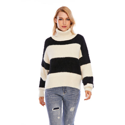 Pull Rayé Col Roulé Doux