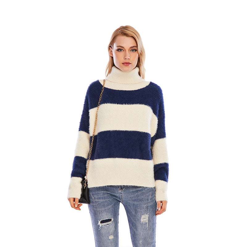 Pull Rayé Col Roulé Doux