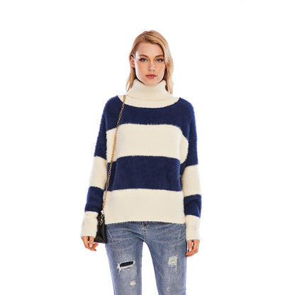 Pull Rayé Col Roulé Doux